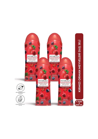 Maxrosa Kırmızı Orman Meyveleri Duş Jeli 600 Ml X 4 Adet Kırmızı Meyve