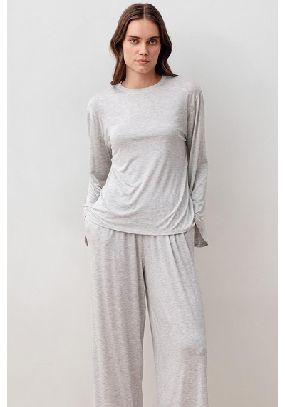Uzun Kollu Oversize Basic Likralı Viskoz Alt Üst Takım 20210 Gri