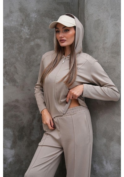 Elaxi Modal Kumaş Slim Fit Kapüşonlu İkili Takım Bej