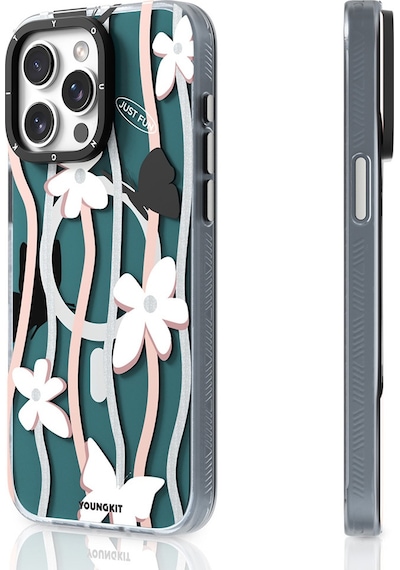 Apple Uyumlu iPhone 15 Pro Max Kılıf Magsafe Özellikli Airbagli Çift Katmanlı Youngkit Star&butterfly Serisi Mavi