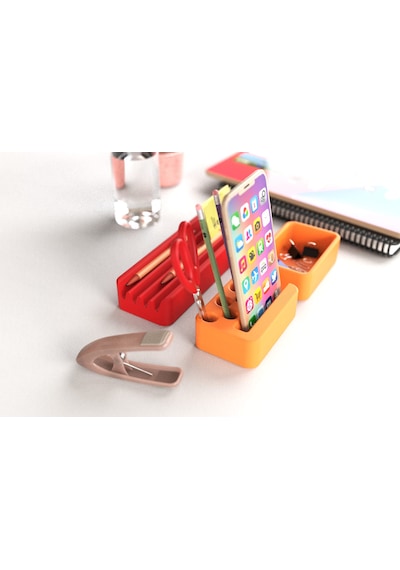 Idy Arc - Desk Organizer Mıknatıslı Çok Bölmeli Masaüstü Düzenleyici Ve Telefon Standı Turuncu - Kırmızı