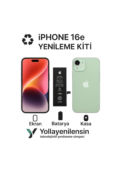 Apple Uyumlu iPhone 16e Kiti Ekran + Batarya + Arka Kasa e Eş Değer Kalite Parçalar
