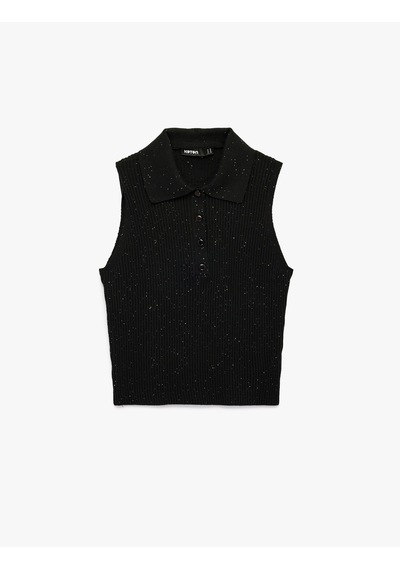 Koton Yarım Düğmeli Kolsuz Polo Yaka Triko Top Siyah 7wak30008ht