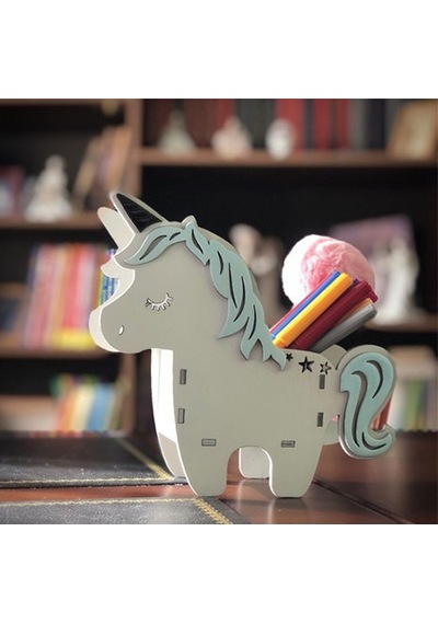 Unicorn Figürlü Ahşap Kalemlik Çok Renkli