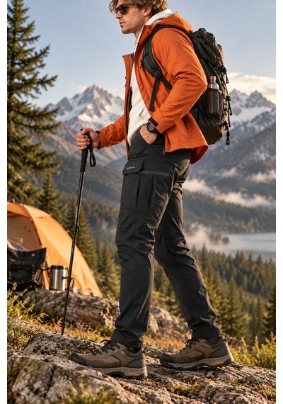 Dechers Erkek Kışlık Softshell İçi Polarlı Rüzgar, Soğuk & Su Geçirmez Taktik Pantolon - E232 Siyah