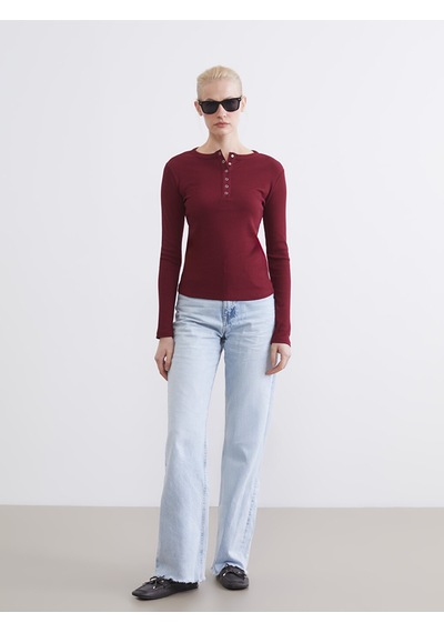 Lcw Everyday Bordo Bisiklet Yaka Fitilli Kadın Body