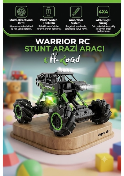 37 cm Dev Boy 4x4 Off Road Arazi Arabası Şarjlı Uzaktan ve Bilekten Kumandalı 360° Işıklı Müzikli