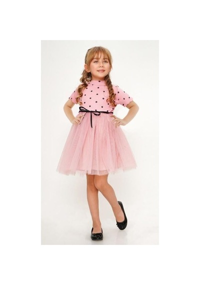 Mnk Baby & Kids Kısa Kol Kız Puantiyeli Tütülü Günlük Elbise Mnk0504 Koyu Pembe