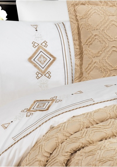 Goldroom Aysima 11 Parça Nakışlı Nevresim Takımlı Çeyiz Seti Vizon