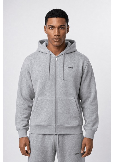 Erkek Respire Basic Oversize Zip Gri Melanj