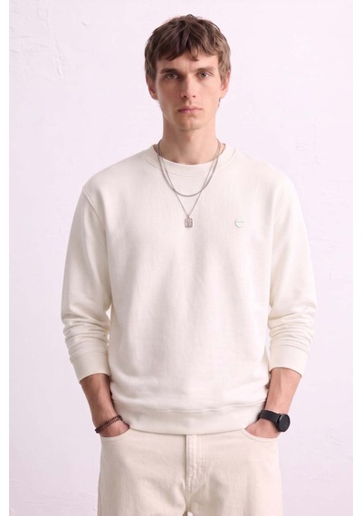 Barrels And Oıl Erkek Göğüs Baskı Detaylı Uzun Kollu Sweatshirt - Ekru Ekru