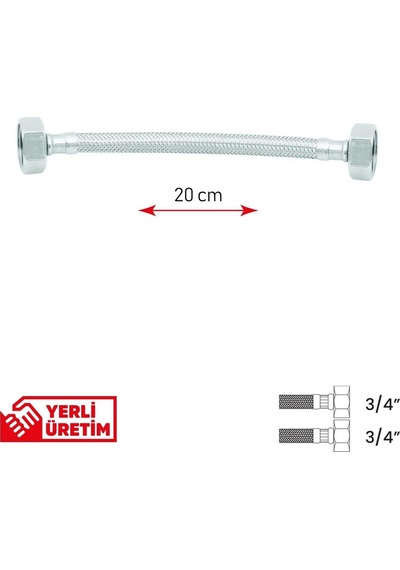 Paslanmaz Çelik Flex Hortum 3/4 - 3/4 Kombi Ve Sayaç Bağlantı Hortumu 20 Cm Çok Renkli Diğer