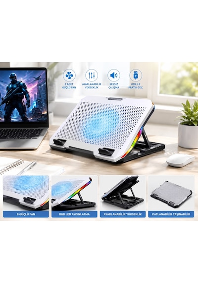 Lenovo Ideapad Flex 5 14'' Rgb Led Laptop Soğutucu Standı Tek Fanlı, 12-17 İnç Uyumlu