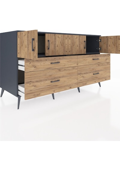 Kronos Konsol 2 Raflı 4 Çekmeceli 4 Kapaklı 176x59x99 Antrasit-ça Antrasit-çam