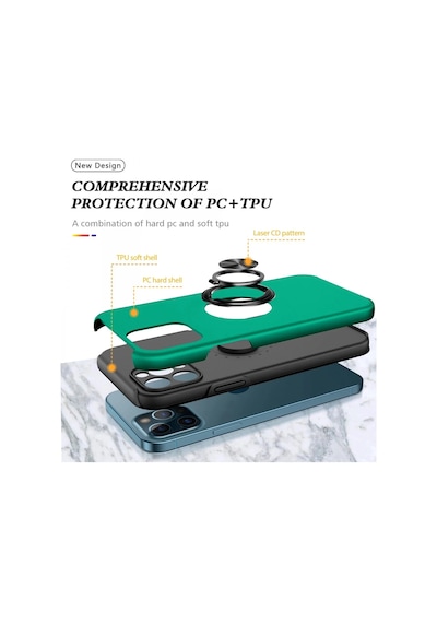 Gld-spt- Newface Apple Uyumlu iPhone 12 Pro Max Kılıf Elit Yüzüklü Kapak - Yeşil