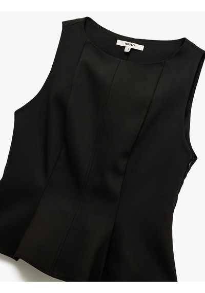 Koton Dikiş Detaylı Kolsuz Bisiklet Yaka Peplum Bluz Siyah 5sak60391pw Siyah