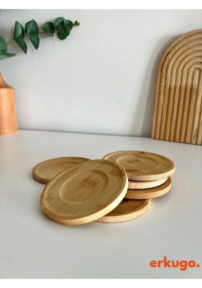 6 Adet Yuvarlak Bambu Çay Tabağı, Bardak Altlığı, Fincan Tabağı Bambu