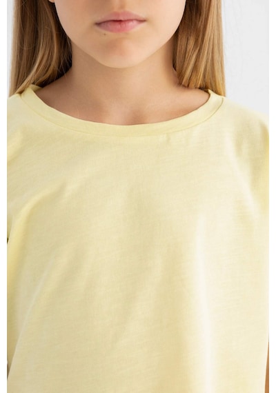 Defacto Kız Çocuk Boxy Fit Bisiklet Yaka Basic Düz Kısa Kollu Tişört C4511A824SMYL270 Sarı