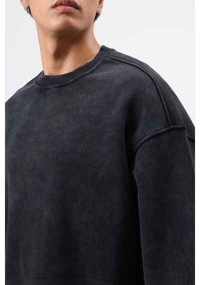 Vamos Basic Oversize Yıkamalı Sweatshirt Siyah