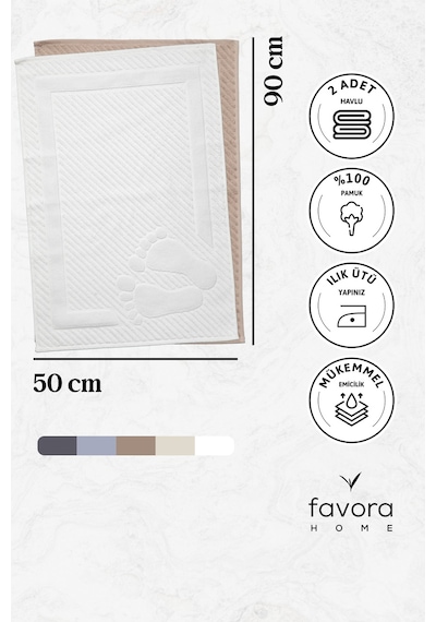 Leoline %100 Pamuk Premium 2'li Ayak Havlusu - Kahve - Beyaz Kahve - Beyaz