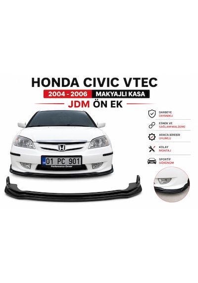Honda Civic Vtec 2004-2006 Makyajlı Kasa Uyumlu Jdm Ön Ek İnce Esnek Tip Siyah Ön Tampon Lipi