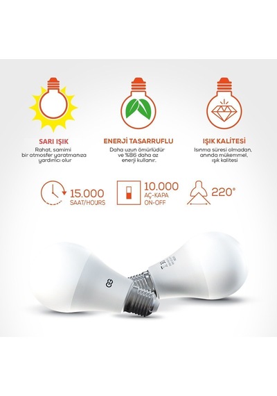 Günsan 3'lü Led Ampul 18w Sarı Işık E27 3000k 1825 Lümen 3 Adet