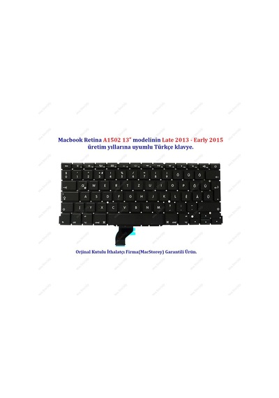 Apple Uyumlu MacBook Retina 13Inch A1502 Klavye Tuş Takımı Tr Türkçe A1502