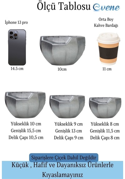 Saksı Çiçek Kaktüs Saksısı Lüx 15 Cm Önü Açık Desenli 3'lü Set Çiçeklik - Gümüş Eskitme