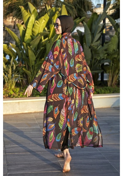 Remsa Mayo Remsa Tesettür Mayo Üzerine Tek Kaftan Kimono Pareo Rp019 Funda Siyah