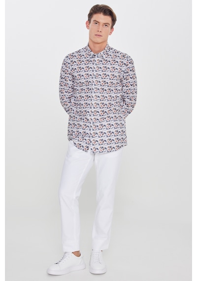 AC&Co / Altınyıldız Classics Erkek Bej Lacı %100 Pamuk Slim Fit Dar Kesim Düğmeli Yaka Baskılı Gömlek Çok Renkli AC&Co / Altınyıldız Classics Erkek Bej Lacı %100 Pamuk Slim Fit Dar Kesim Düğmeli Yaka Baskılı Gömlek Çok Renkli