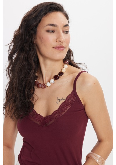 Tudors Kadın V Yaka Dantelli Atlet Aks-2632-50684 Bordo