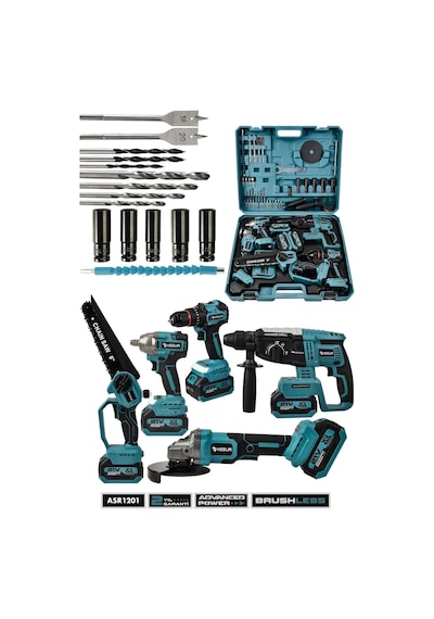 Assur 21v Darbeli Kömürsüz 5'li Set Kırıcı Delici Hilti - Taşlama - Somun Sıkma Sökme - Matkap - Budama Testeresi-2758