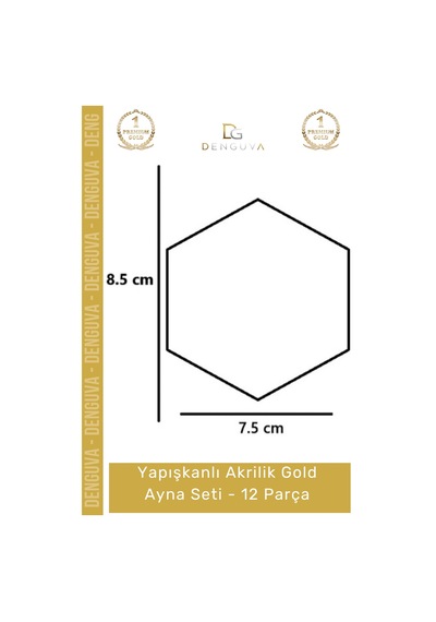 Goldayna Dekoratif Altıgen Modern Duvar Dekoru Tasarım Yapışkanlı Akrilik Gold Ayna Seti - 12 Adet Çok Renkli