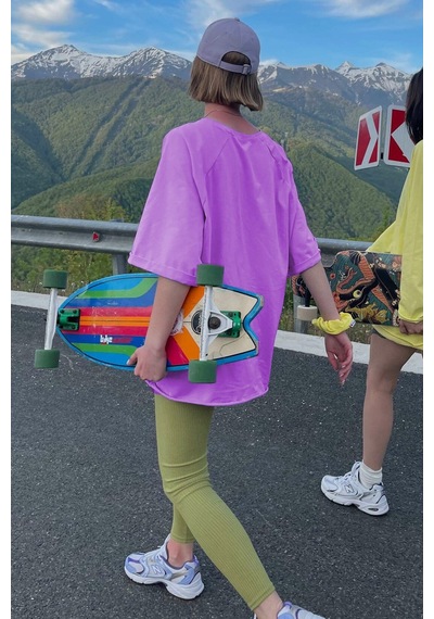 Madmext Lila Oversize Basic Kadın Tişört-lila Lila