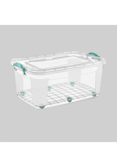 Polytime Tekerlekli Multibox Şeffaf Kilitli Saklama Düzenleme Kabı Kutusu - Dikdörtgen 60 L Şeffaf