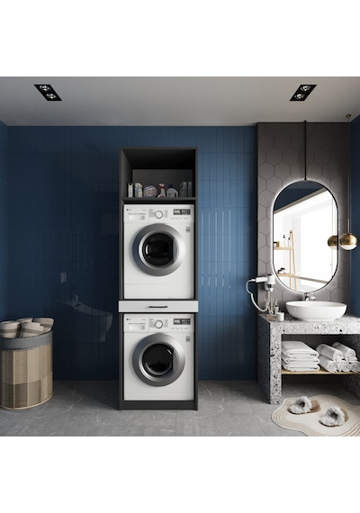 Piramit Çamaşır Ve Kurutma Makinesi Dolabı Banyo Dolabı Füme Beyaz Beyaz - Antrasit Piramit Çamaşır Ve Kurutma Makinesi Dolabı Banyo Dolabı Füme Beyaz Beyaz - Antrasit