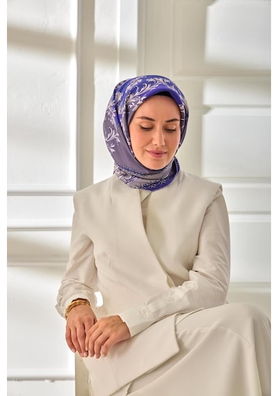 Silk Home Twill İpek Eşarp 11482-20 Morcivert, Lila, Koyu Mor, Krem