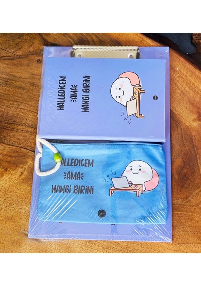 Halledicem Ama Hangi Birini Tasarımlı Sekreterlik Defter Ve Kalemlik Kırtasiye Seti Mavi