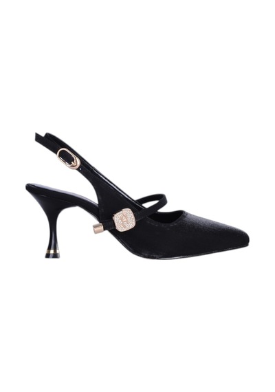 Alens 2813 Siyah 7cm Slingback Cilt Kadın Topuklu Ayakkabı