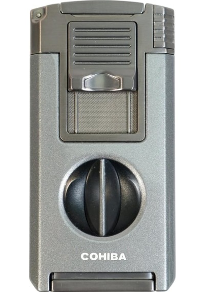 Cohiba Çift Torch Pürmüz Dahili Kesici Delicili Gümüş Metal Puro Çakmağı - Tr9585