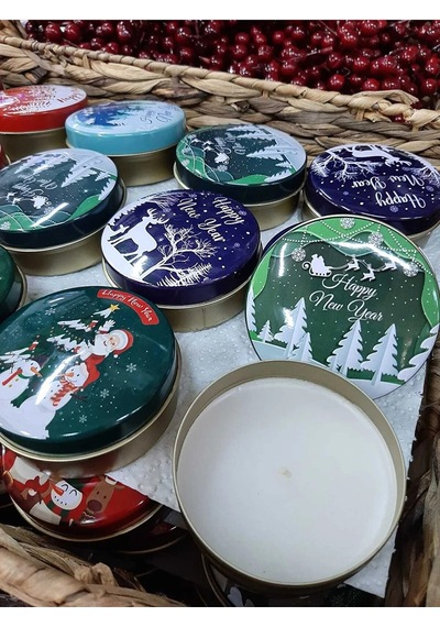 Yılbaşı Christmas Desenli Karışık Teneke Kutu Mum 5 Adet
