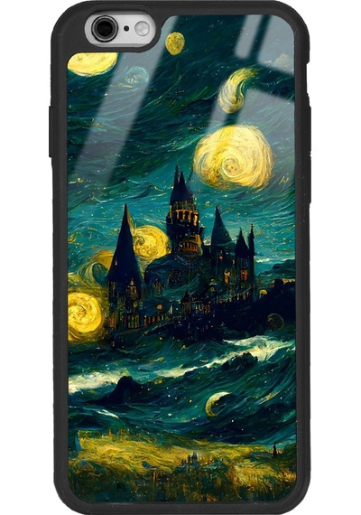 Apple Uyumlu iPhone 6 Plus Van Gogh Tasarımlı Glossy Telefon Kılıfı Siyah