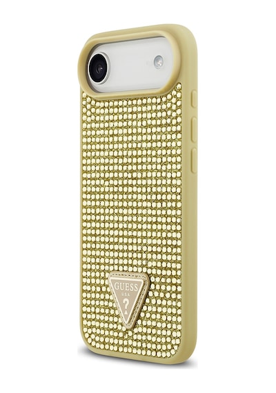 Apple Uyumlu iPhone 17 Air Kılıf Guess Lisanslı Taşlı Arka Yüzey Üçgen Logolu Kapak Gold