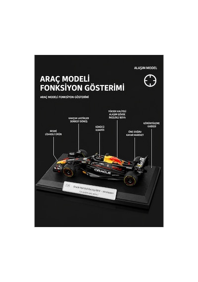 Lisanslı Red Bull Racing Rb19 F1 Formula 1 Max Verstappen 1:24 Ölçek Metal Maket Model Araba Çok Renkli