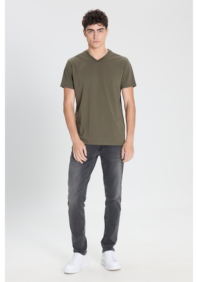 Ac&Co / Altınyıldız Classics Slim Fit Dar Kesim V Yaka Pamuklu  Erkek Tişört Haki
