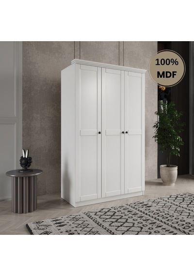 Dali 3 Kapılı Mdf Country Gardırop Beyaz