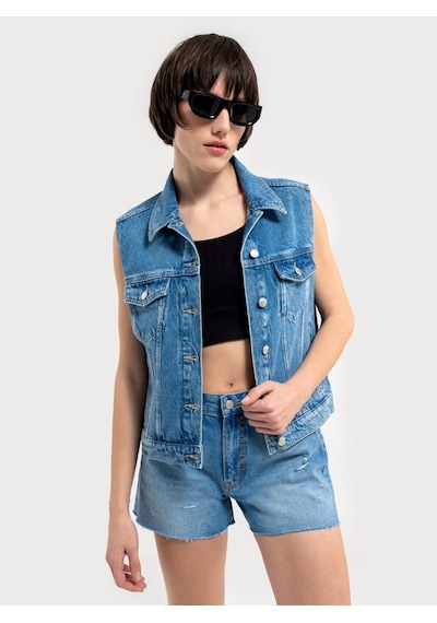 Regular Fit Kadın Yelek Denim