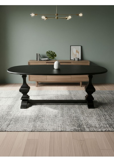 Orleans Fransız Still Oval Ahşap Yemek Masası 90x180 Siyah