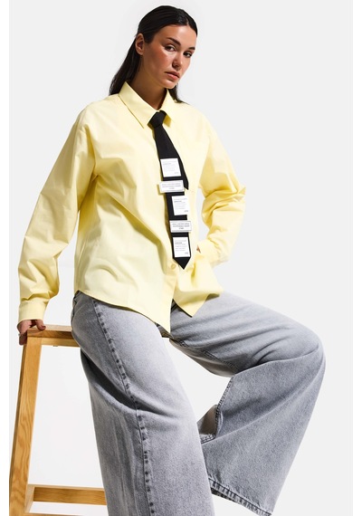 Itsbasic Kadın Sarı Renk Oversize Kravatlı Özel Tasarım Bol Kesim Gömlek