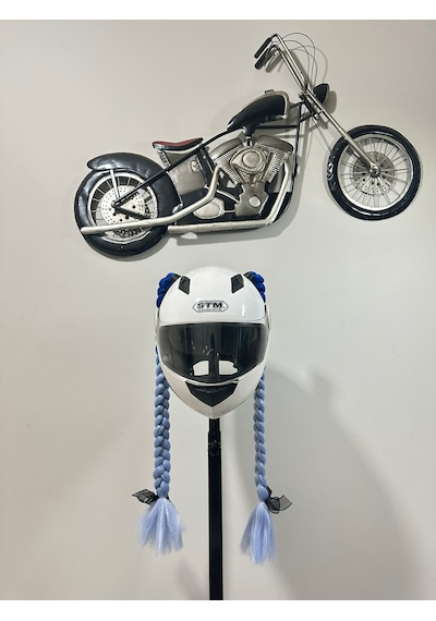 Motor & Motosiklet Mavi Ombreli Çift Örgü Saç Kask Dış Aksesuar Diğer